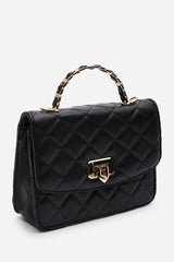 Meadow Quilted Top Handle Bag with Twist Lock in Black