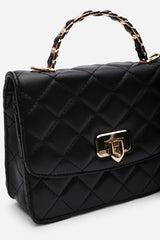 Meadow Quilted Top Handle Bag with Twist Lock in Black