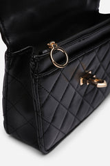 Meadow Quilted Top Handle Bag with Twist Lock in Black