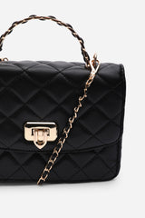 Meadow Quilted Top Handle Bag with Twist Lock in Black