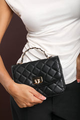 Meadow Quilted Top Handle Bag with Twist Lock in Black