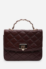 Meadow Quilted Top Handle Bag with Twist Lock in Dark Brown