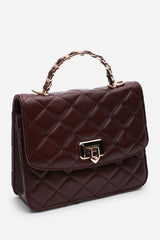 Meadow Quilted Top Handle Bag with Twist Lock in Dark Brown