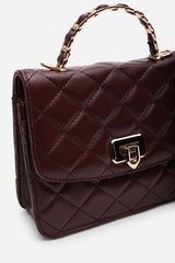 Meadow Quilted Top Handle Bag with Twist Lock in Dark Brown