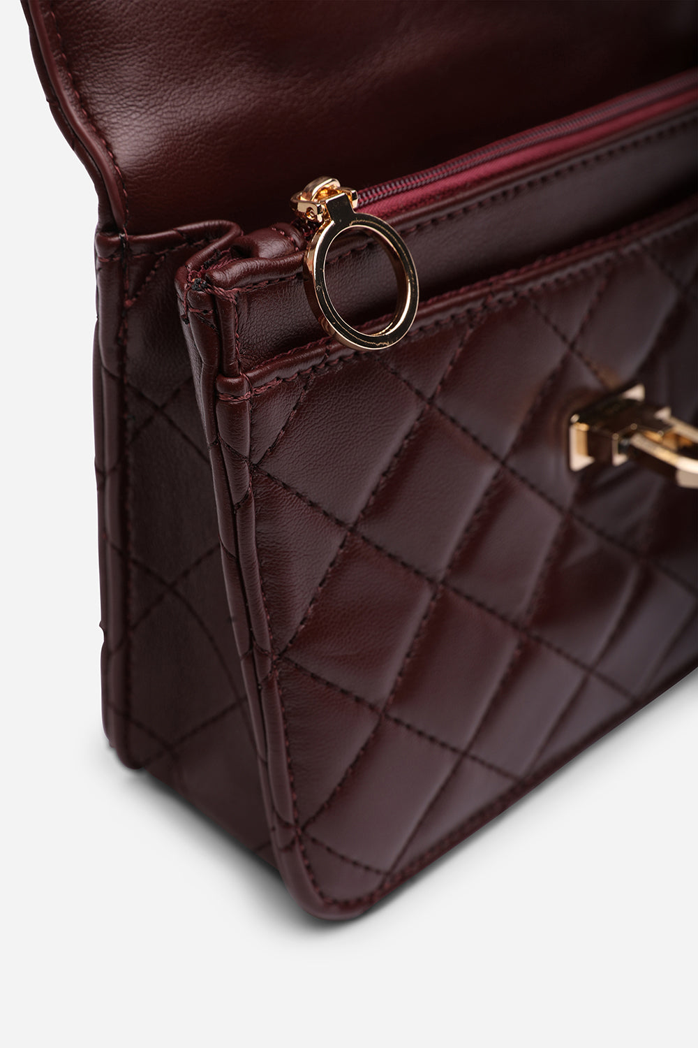 Meadow Quilted Top Handle Bag with Twist Lock in Dark Brown