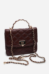 Meadow Quilted Top Handle Bag with Twist Lock in Dark Brown