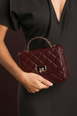 Meadow Quilted Top Handle Bag with Twist Lock in Dark Brown