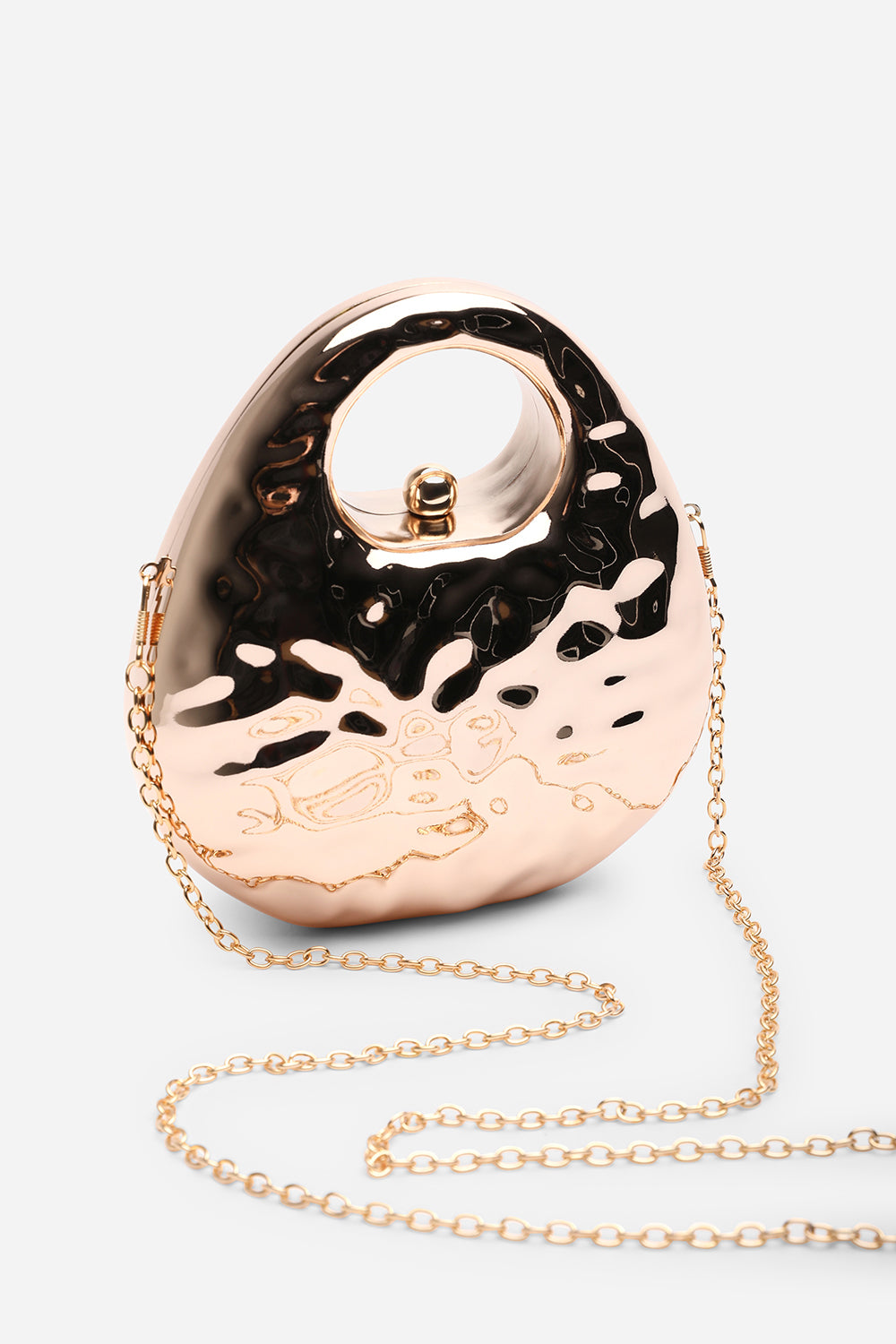 Mocha Gold Metallic Sculpted Crossbody Bag with Chain