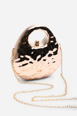 Mocha Gold Metallic Sculpted Crossbody Bag with Chain