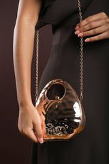 Mocha Gold Metallic Sculpted Crossbody Bag with Chain