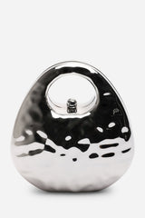 Mocha Silver Metallic Sculpted Crossbody Bag with Chain