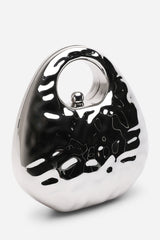 Mocha Silver Metallic Sculpted Crossbody Bag with Chain