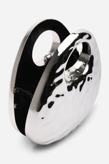 Mocha Silver Metallic Sculpted Crossbody Bag with Chain