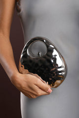 Mocha Silver Metallic Sculpted Crossbody Bag with Chain