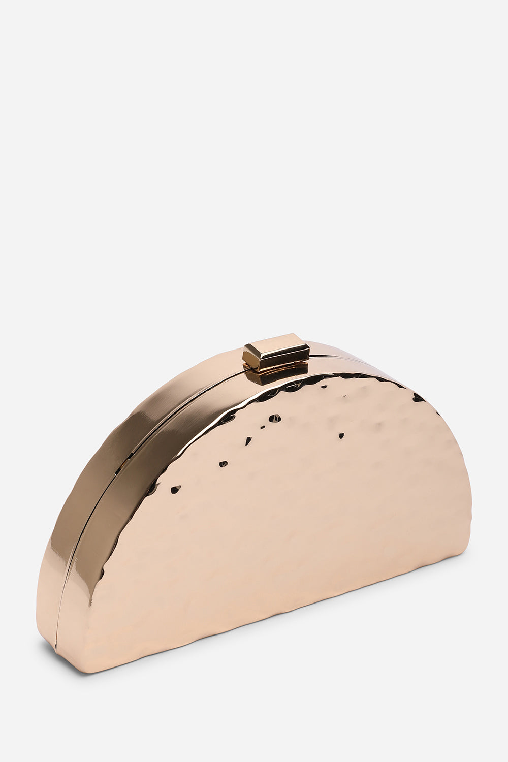 Olive Sculpted Metal Half-Moon Clutch Bag in Gold