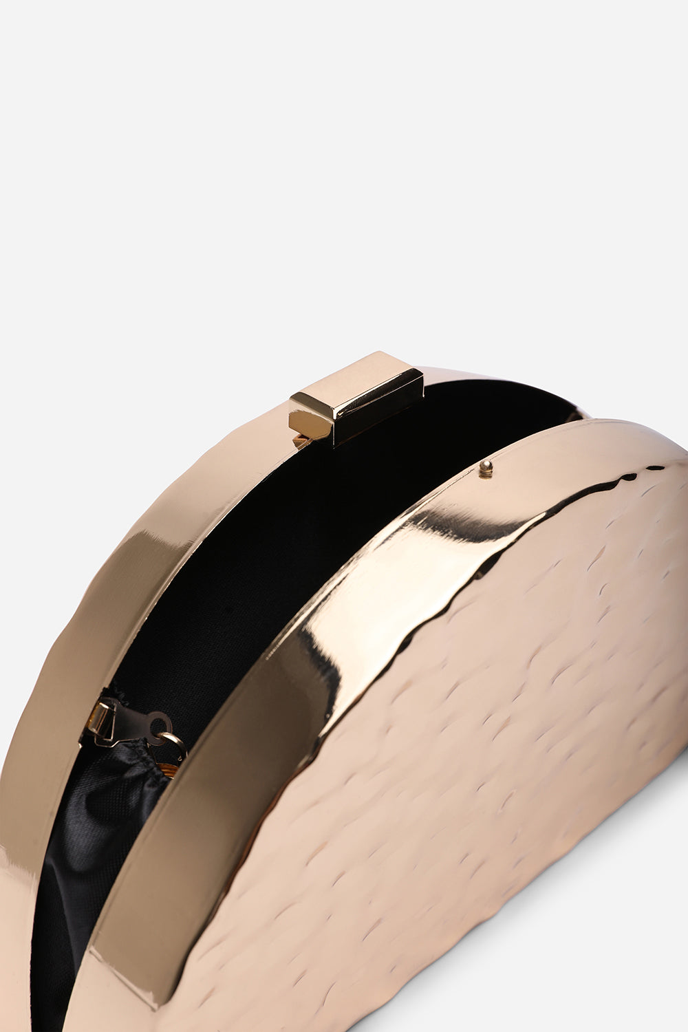 Olive Sculpted Metal Half-Moon Clutch Bag in Gold