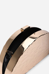 Olive Sculpted Metal Half-Moon Clutch Bag in Gold