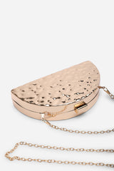 Olive Sculpted Metal Half-Moon Clutch Bag in Gold