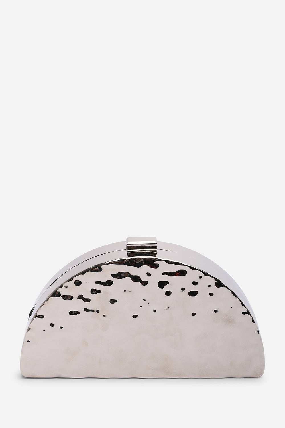 Olive Sculpted Metal Half-Moon Clutch Bag in Silver