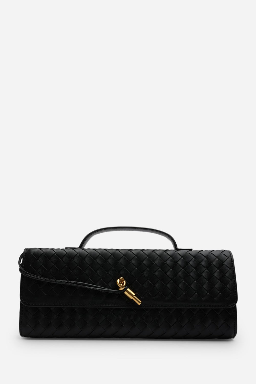 Petal Envelope Style Woven Clutch Bag in Black