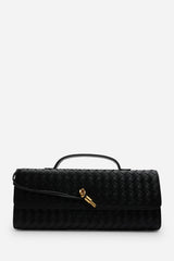 Petal Envelope Style Woven Clutch Bag in Black