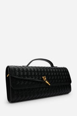 Petal Envelope Style Woven Clutch Bag in Black