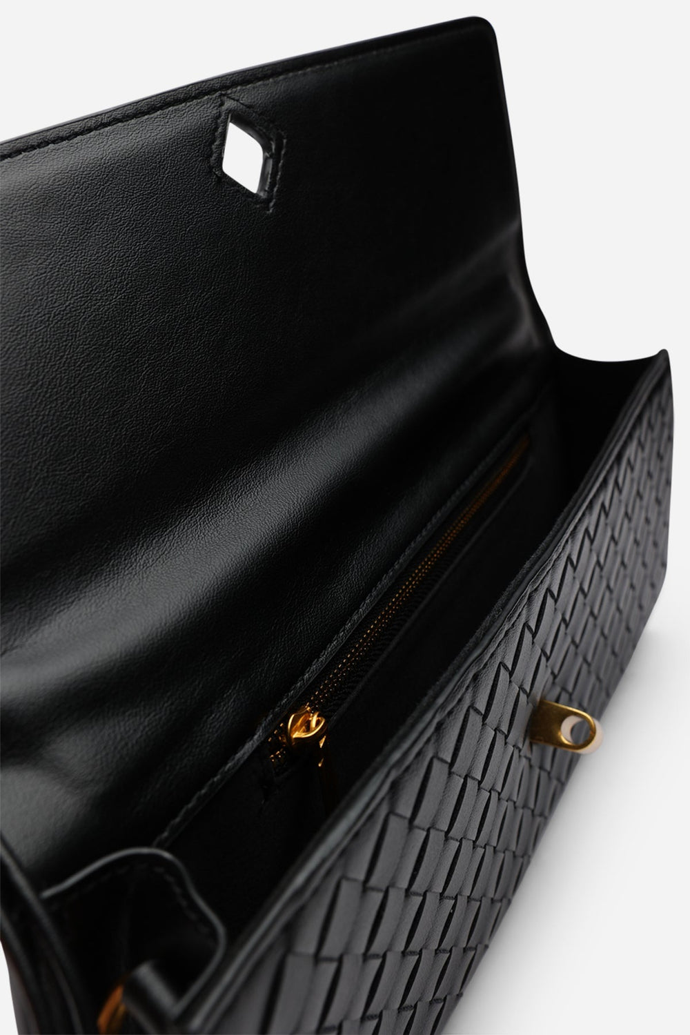 Petal Envelope Style Woven Clutch Bag in Black