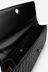 Petal Envelope Style Woven Clutch Bag in Black