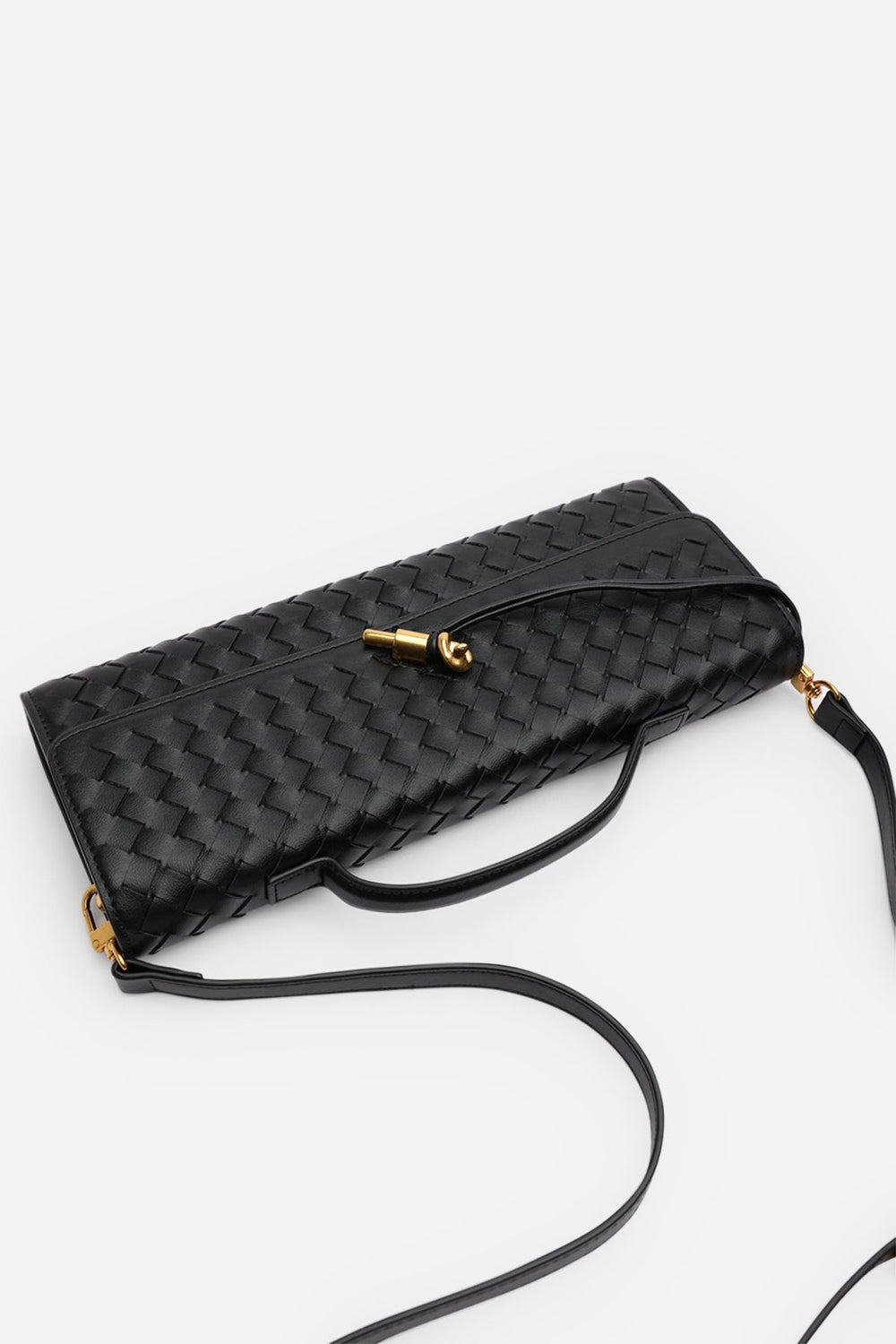 Petal Envelope Style Woven Clutch Bag in Black