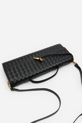 Petal Envelope Style Woven Clutch Bag in Black