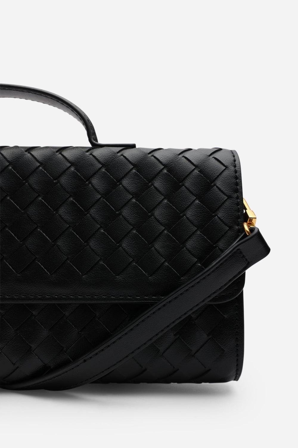 Petal Envelope Style Woven Clutch Bag in Black