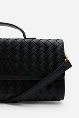 Petal Envelope Style Woven Clutch Bag in Black