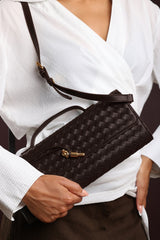 Petal Envelope Style Woven Clutch Bag in Dark Brown