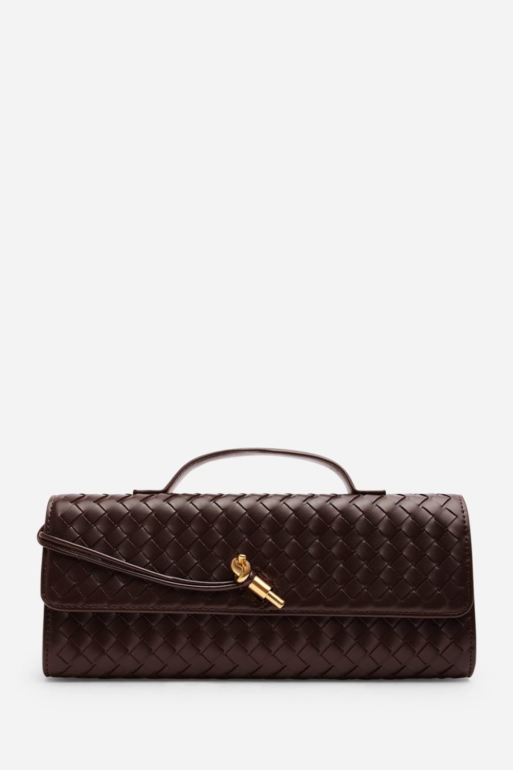 Petal Envelope Style Woven Clutch Bag in Dark Brown