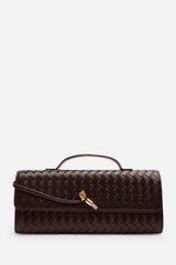 Petal Envelope Style Woven Clutch Bag in Dark Brown