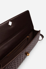 Petal Envelope Style Woven Clutch Bag in Dark Brown