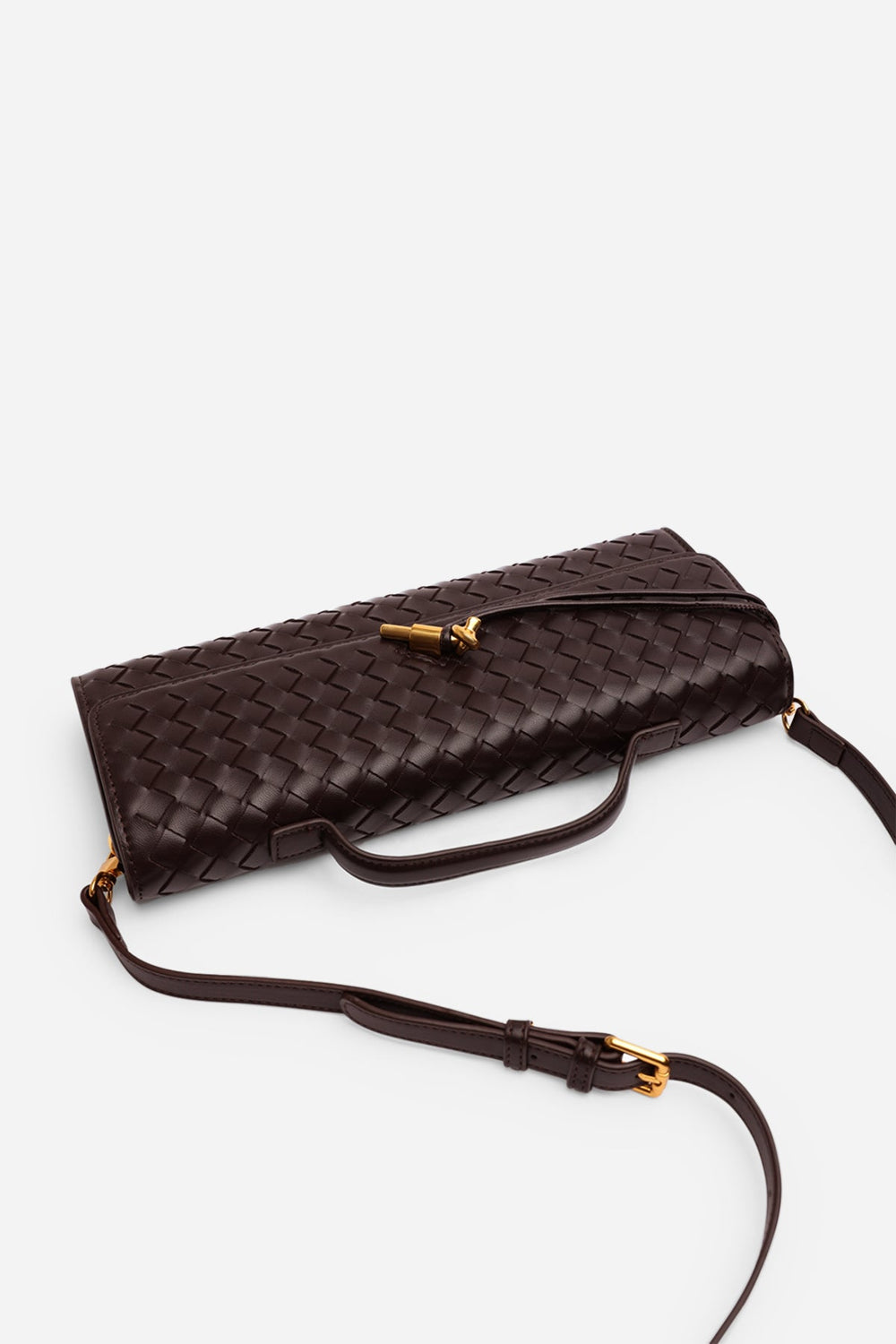 Petal Envelope Style Woven Clutch Bag in Dark Brown