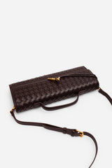 Petal Envelope Style Woven Clutch Bag in Dark Brown