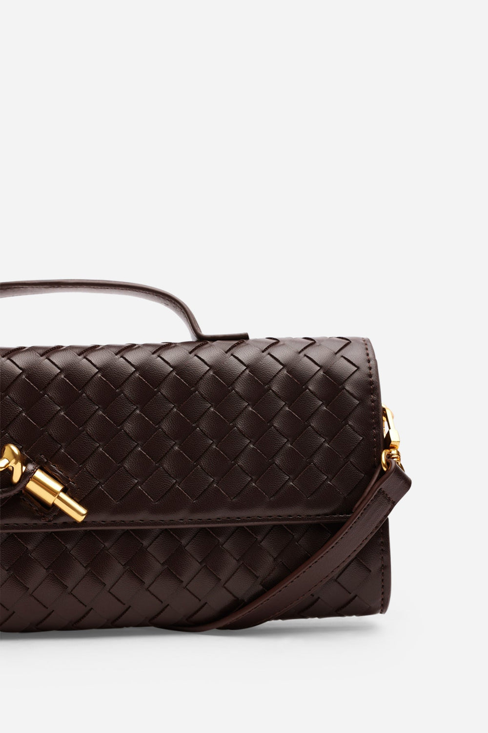 Petal Envelope Style Woven Clutch Bag in Dark Brown