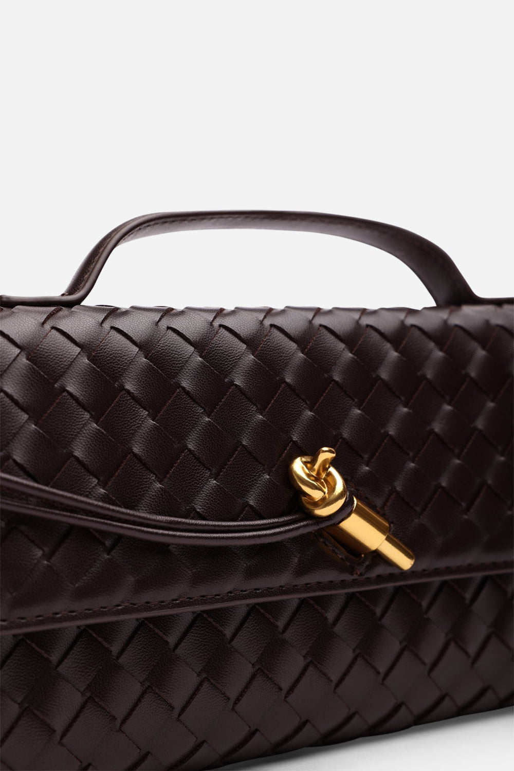 Petal Envelope Style Woven Clutch Bag in Dark Brown