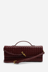 Petal Envelope Style Woven Clutch Bag In Burgundy