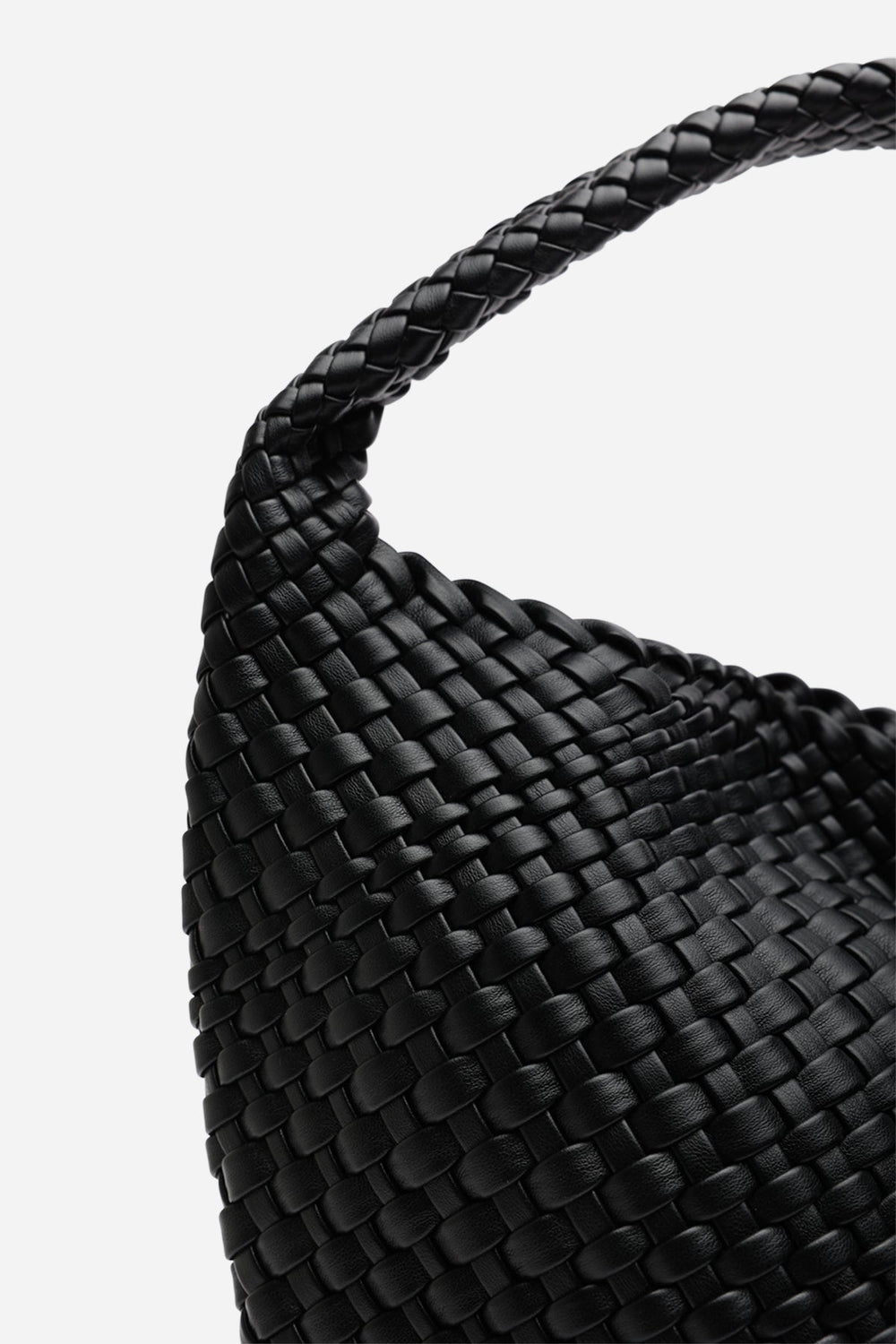 Stone Weave Detail Black Faux Leather Shoulder Bag
