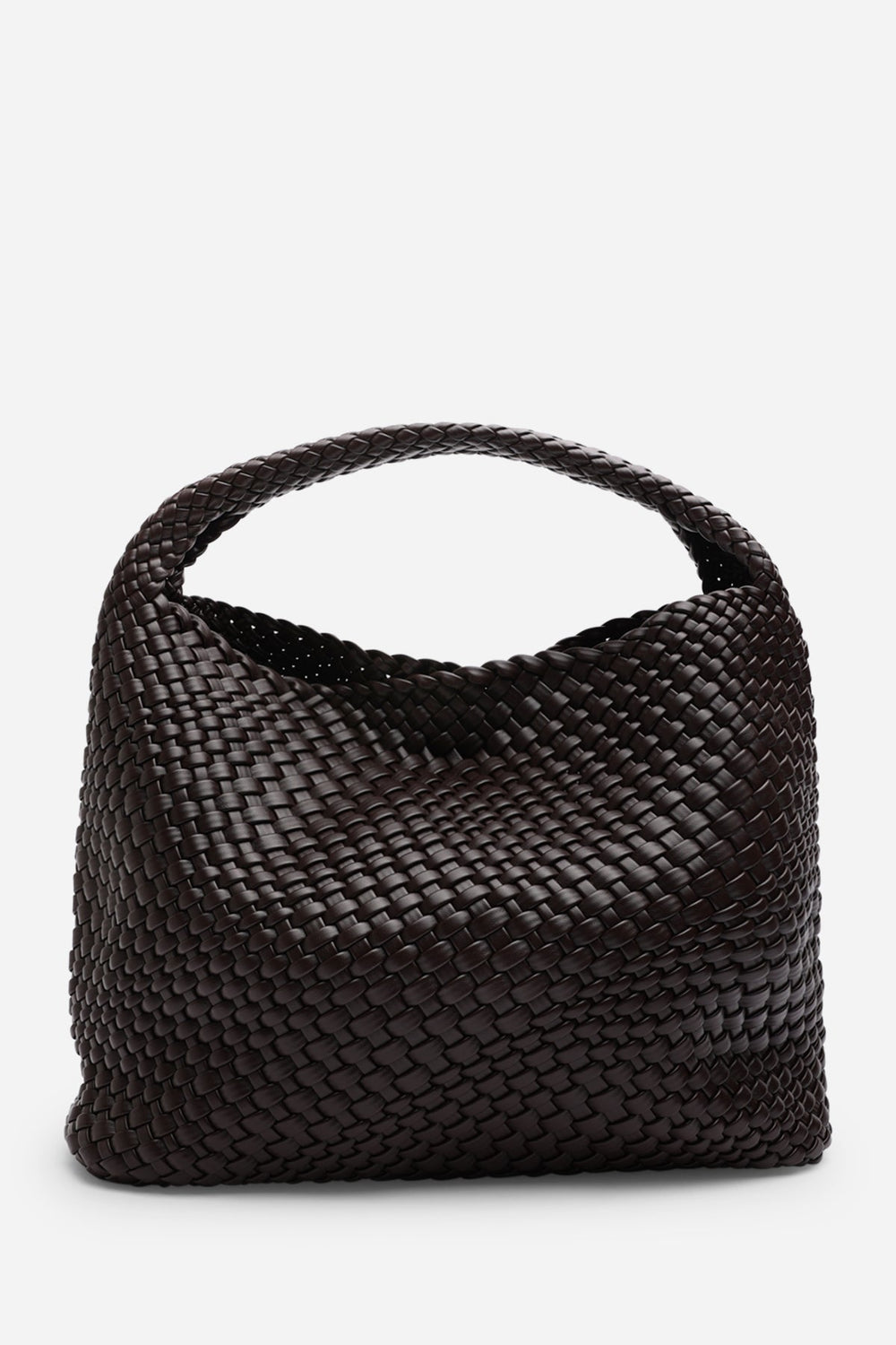 Stone Weave Detail Dark Brown Faux Leather Shoulder Bag
