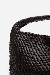 Stone Weave Detail Dark Brown Faux Leather Shoulder Bag