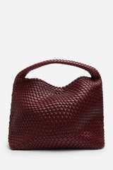 Stone Weave Detail Maroon Faux Leather Shoulder Bag
