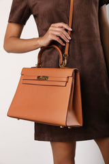 Atoll Structured Faux Leather Top Handle Bag in Tan