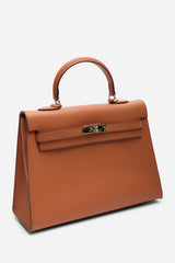 Atoll Structured Faux Leather Top Handle Bag in Tan