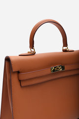 Atoll Structured Faux Leather Top Handle Bag in Tan