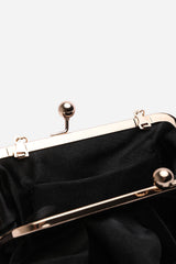 Brume Ruffled Satin Kiss Lock Clutch Bag in Black