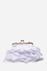 Brume Ruffled Satin Kiss Lock Clutch Bag in Silver